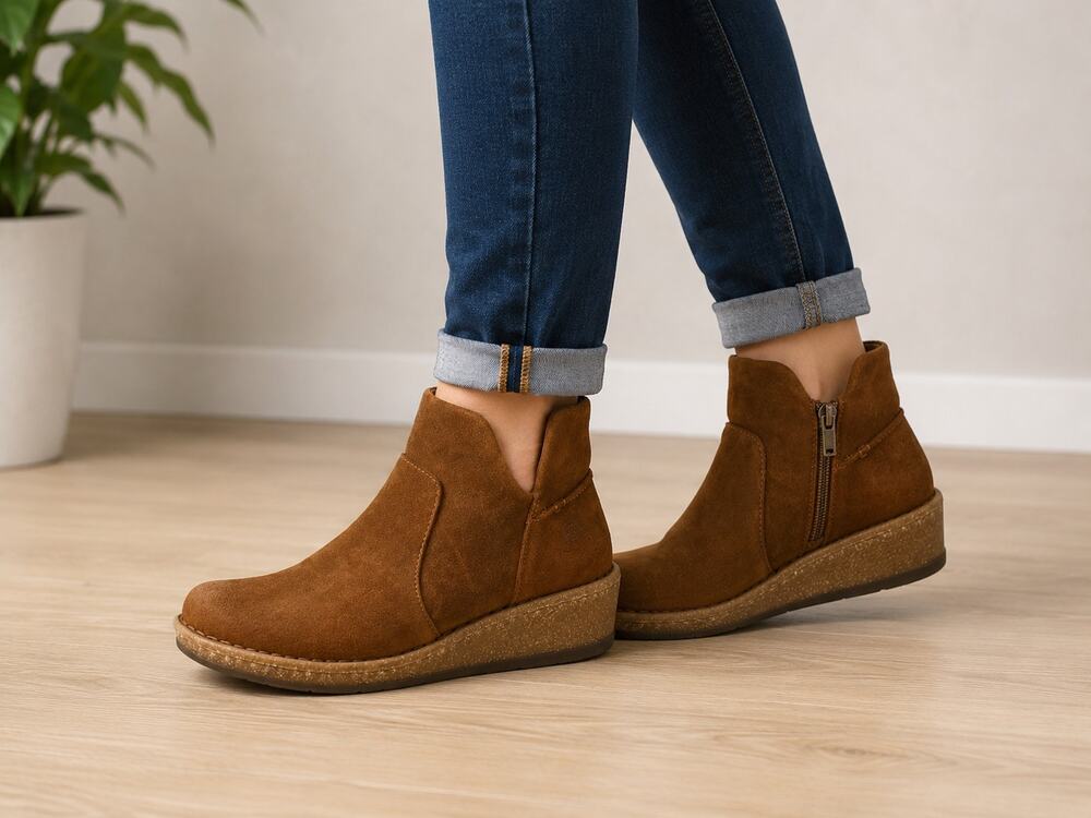 Born Viv Distressed Suede Wedge Boots Zip Brown Womens Size 9.5 New Leather